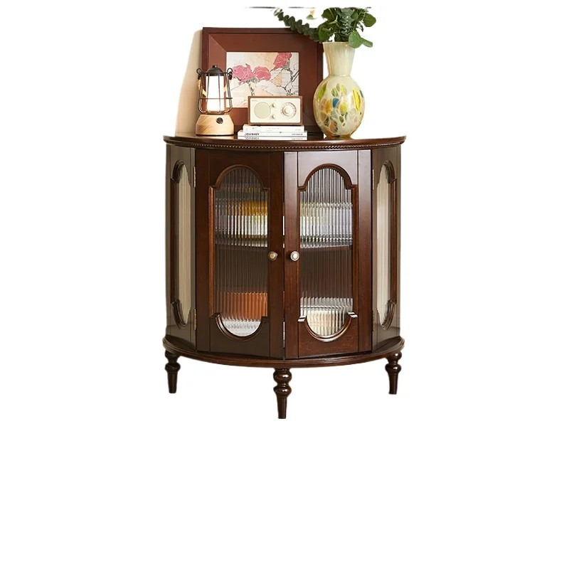 

American retro solid wood semi-round entrance cabinet, living room home sofa side cabinet