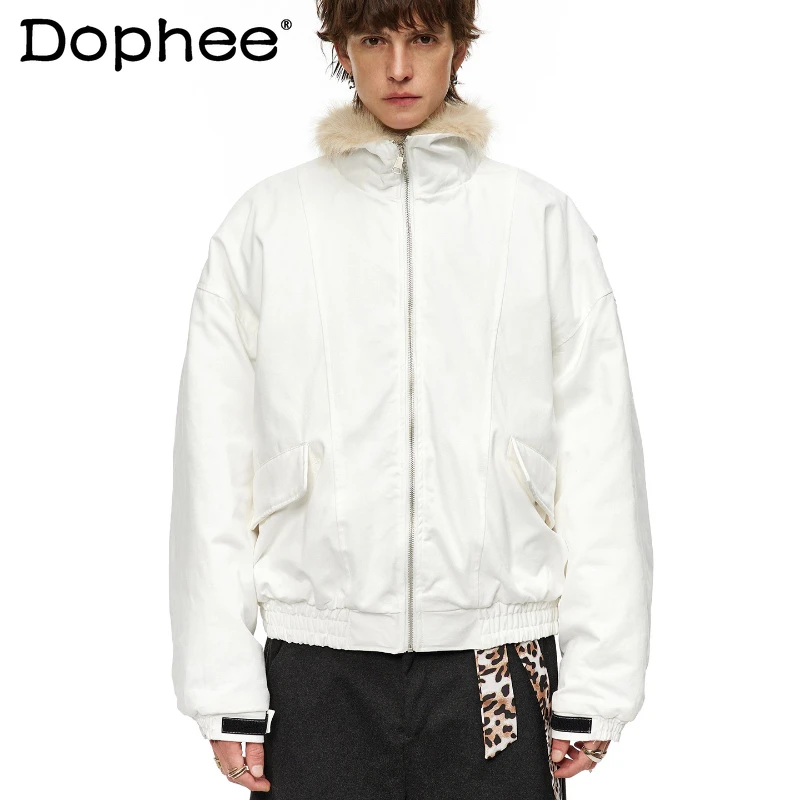 Men's Parkas 2025 Winter New Lapel Thickened Cold-proof Fashion Large Faux Fur Collar Parkas Long Sleeve Solid Color Chic Coats