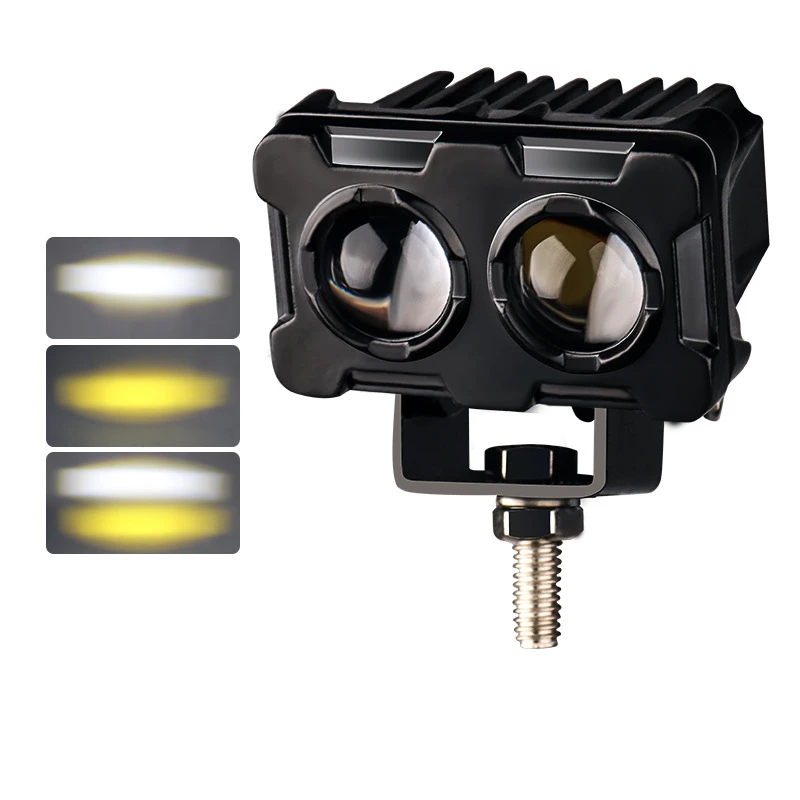 

1PCS 60W Motorcycle LED Lens Spotlight Double Lenses Spotlight Motorcycles Auxiliary Fog Lamp Dual Color White Yellow Light