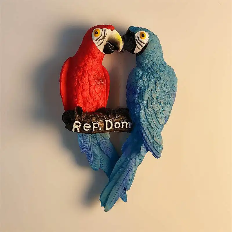 Dominican Republic Couple Parrot Travel Souvenir Three-Dimensional Decorative Magnetic Fridge Magnet Resin Material