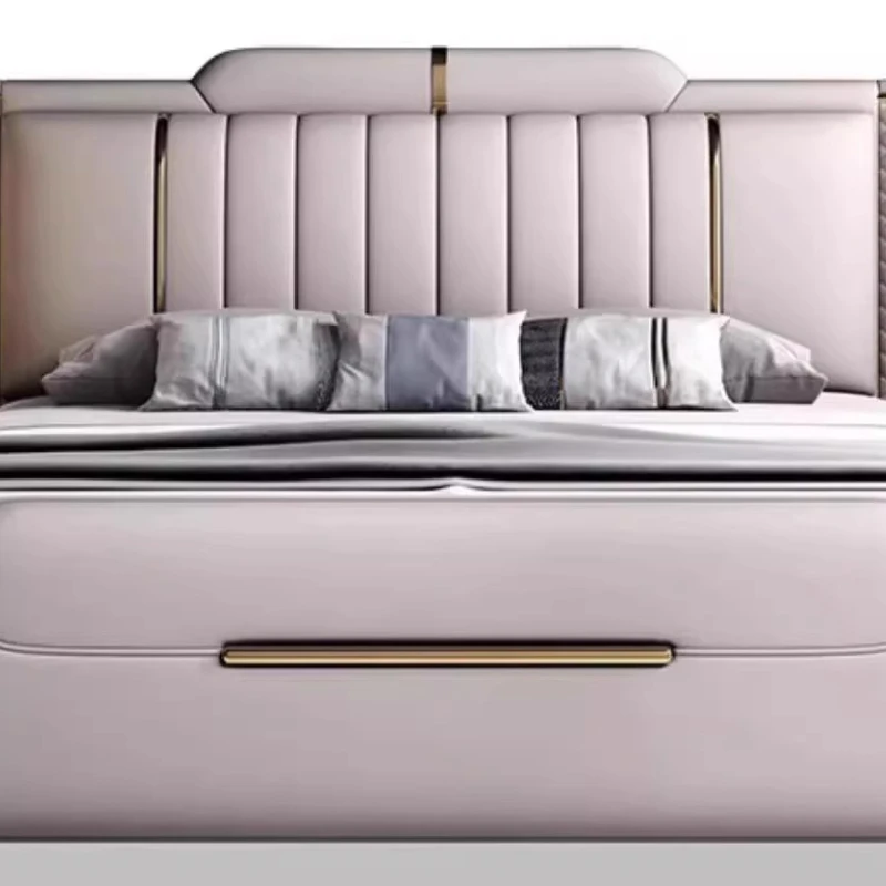 

Modern Simple Leather Bed Double Light Luxury Design Square High Quality Bed Romantic Comfortable Letto Matrimoniale Furniture