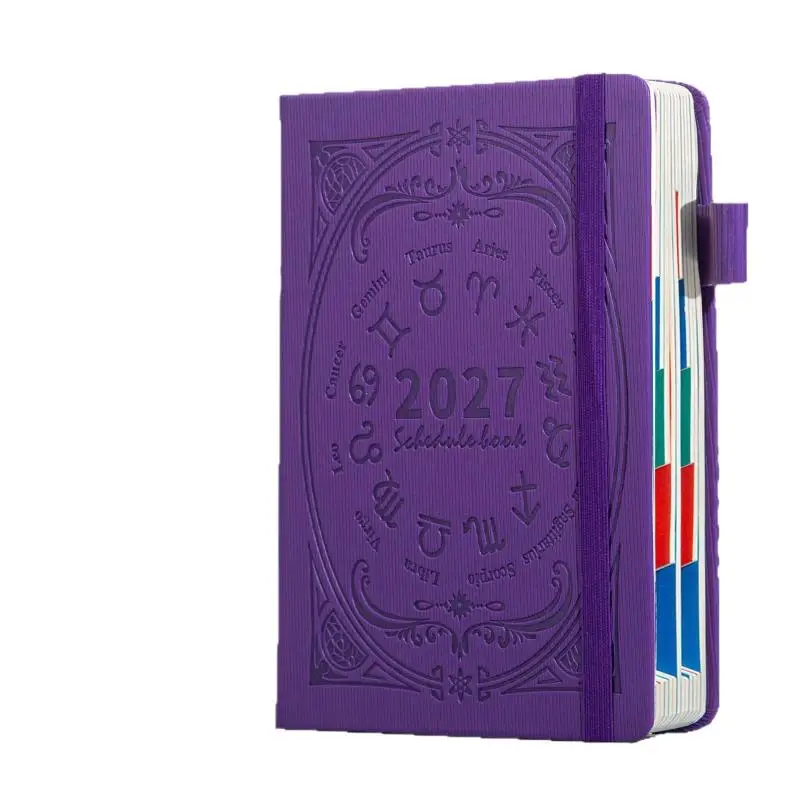 Hot 2027 Zodiac Pattern Embossed Planner Notebook With Elastic Strap Pen Loop For Daily Schedule Office Study