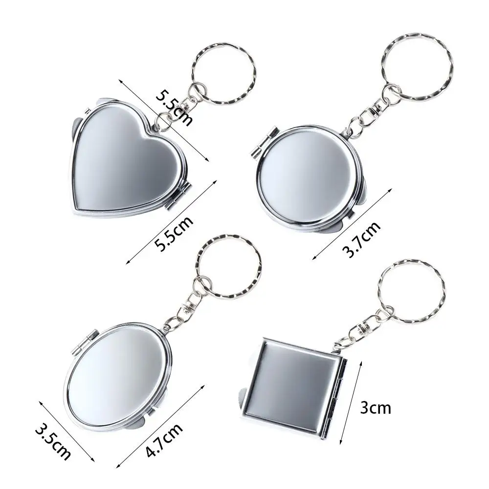Makeup Mirror Folding Mirror Key Chain with Key Ring Metal Makeup Cosmetic Mirror Key Ring Double Sides Oval Sqaure Shape