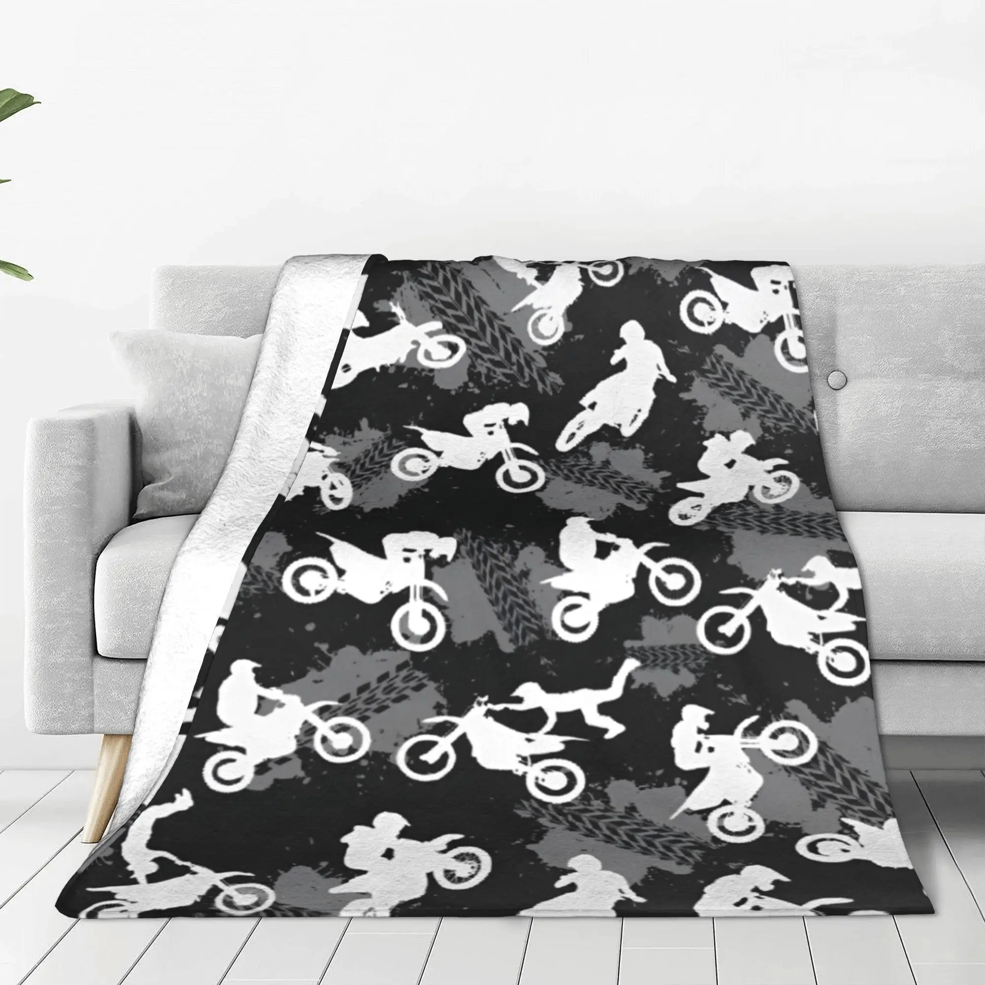 Dirt Bike Lovers Motocross Motorcycle Fleece Blankets Cross-Rally Cartoon Fashion Throw Blanket Home Hotel Sofa Bedspread Warm