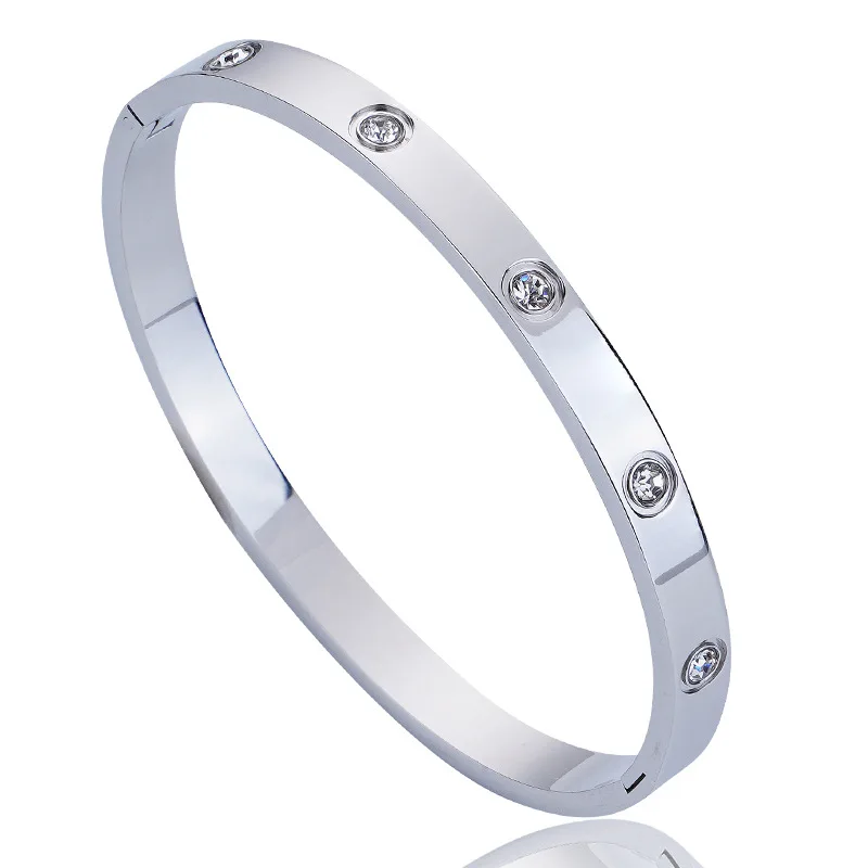 New Fashion Stainless Steel Women\'s Bracelet Couple Bangle Cubic Zirconia Gold Color Jewelry Gift For Men