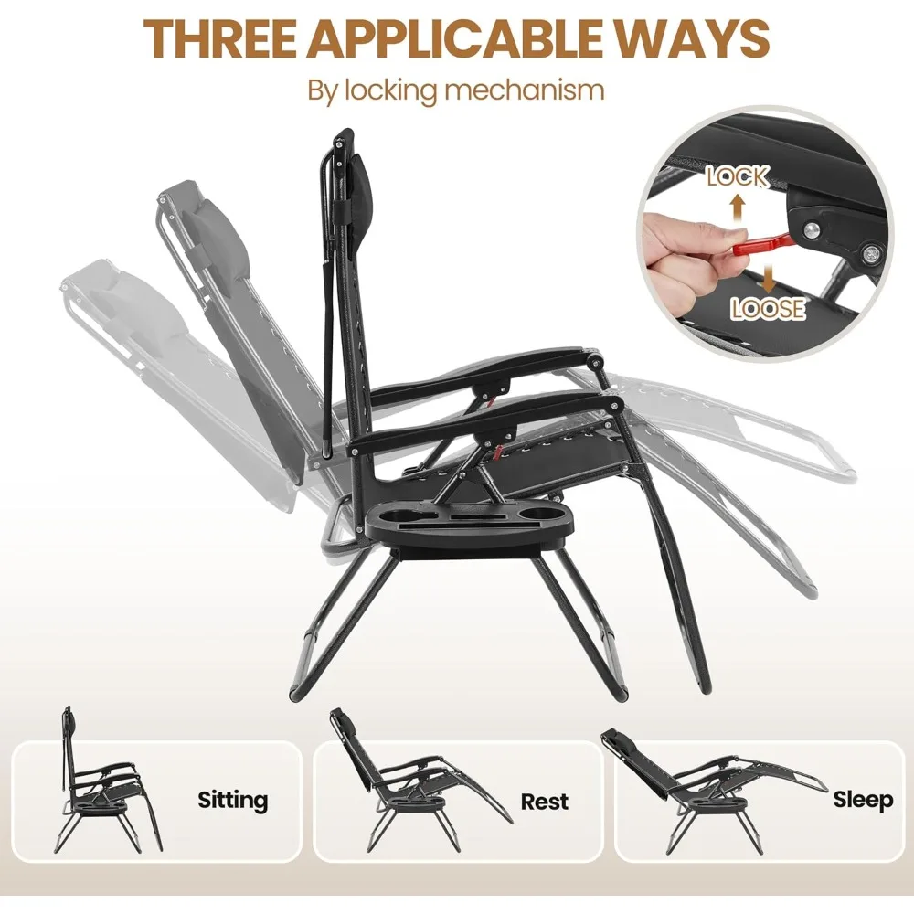 Outdoor Zero Gravity Chair Foldable Recliner Adjustable Patio Lounge w/Canopy Shade, Side Cup Holder Tray,