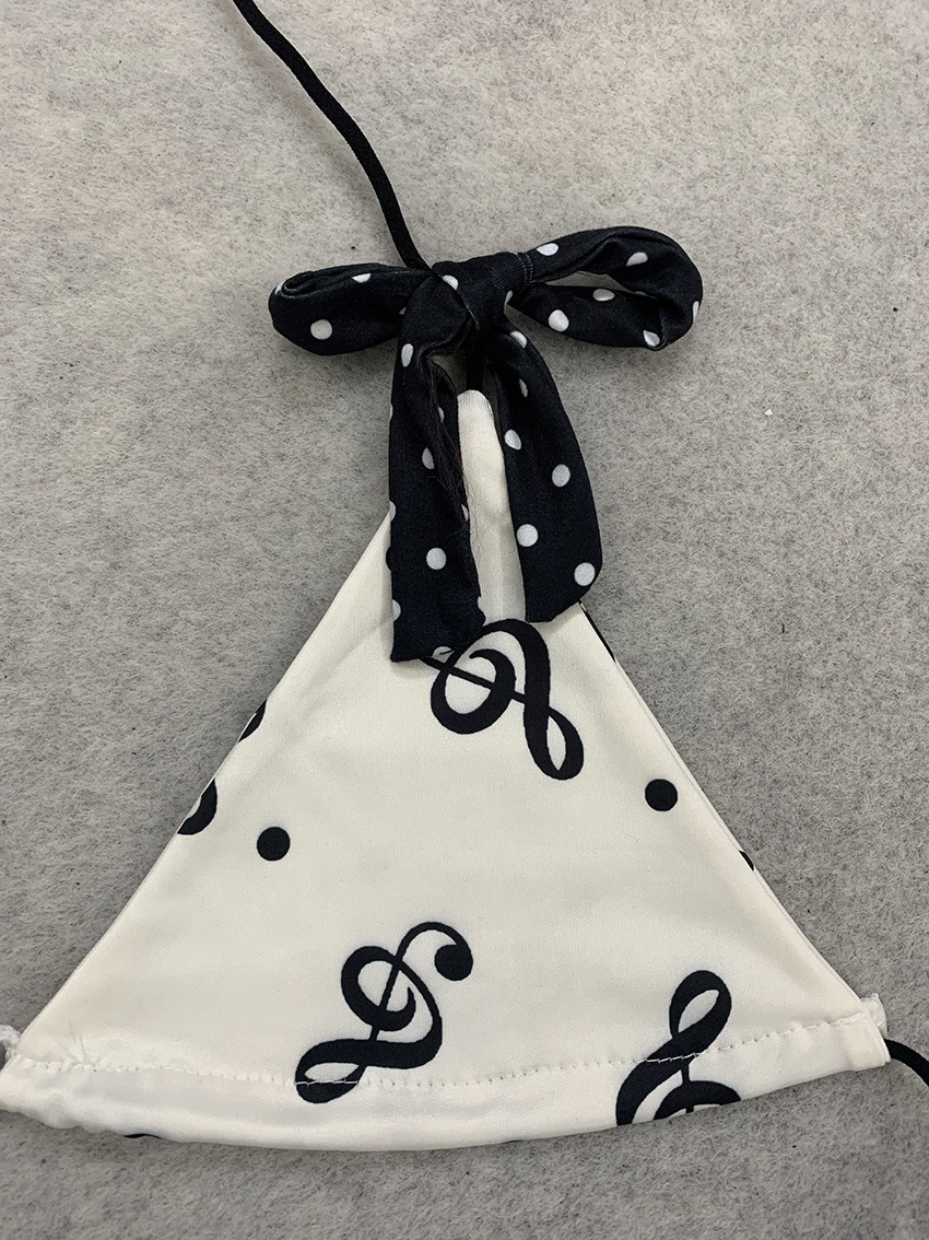 Musiknoten-Print Damen Bikini-Sets mit Rock, Neckholder, Schleifendekoration, Badeanzüge für Sommer, Strand und Urlaub, Zweiteilige Badebekleidung – Detail 7