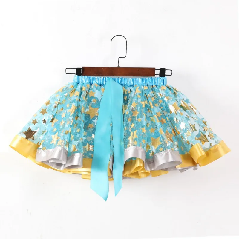 Colorful Dancing Pleated Girls Party Puffy Skirt Christmas Tulle Skirt Print Petticoat Underskirt Kid Girl Tutu Princess Skirt