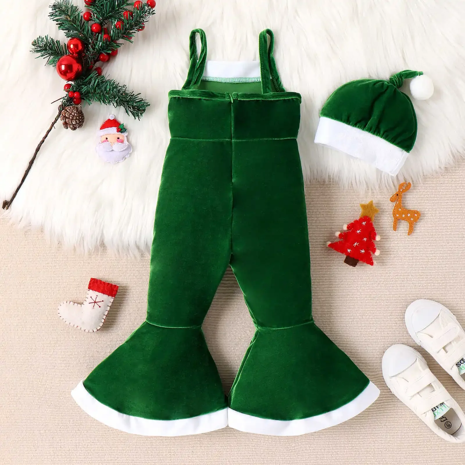 2Piece Sets Autumn Winter Toddler Girl Clothes Christmas Korean Kids Fashion Cute Red Fleece Jumpsuits+Hat Baby Clothing B054