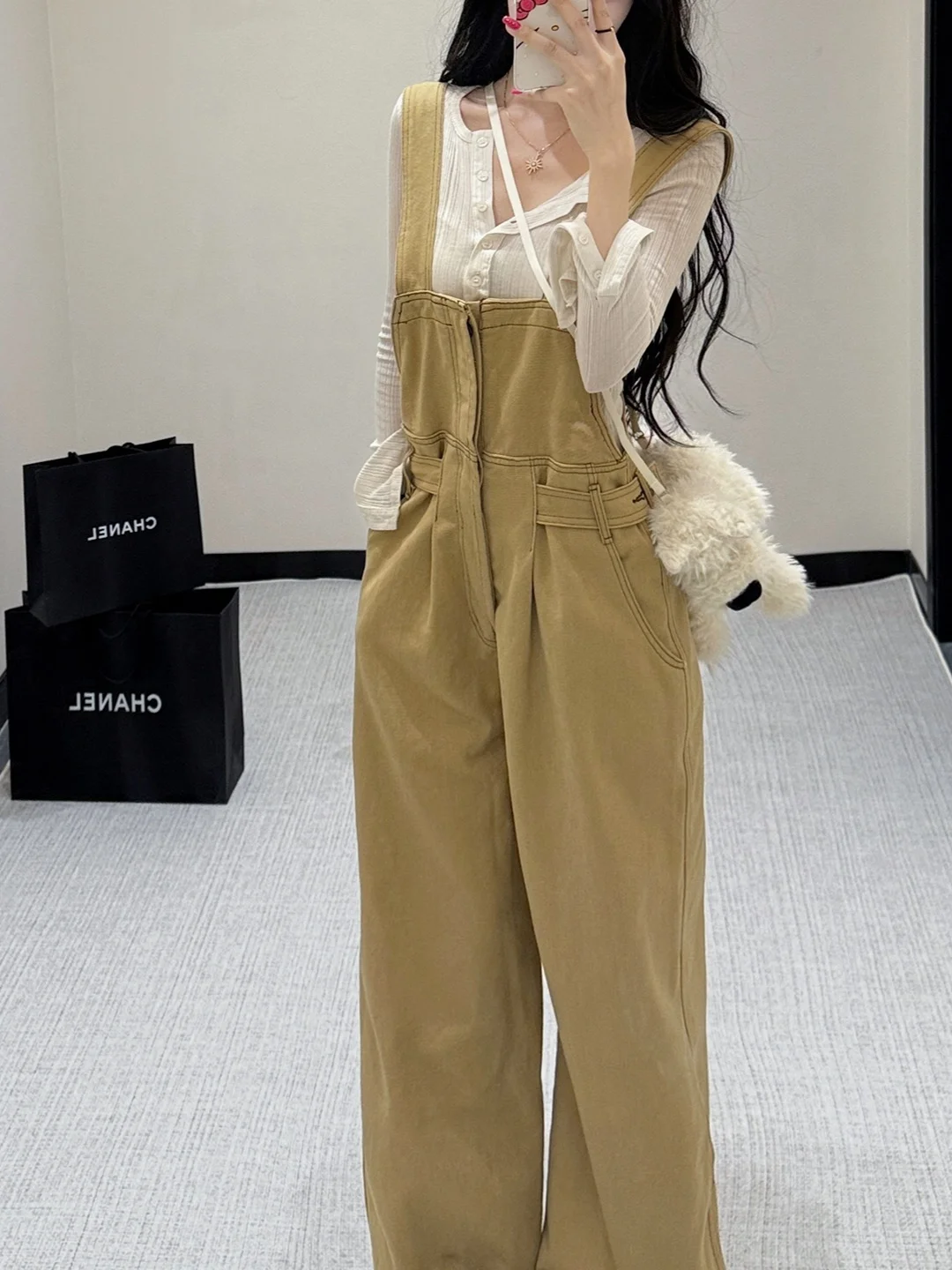 

Khaki Lazy Loose Denim Overalls Women's Faionable Slimming Long Pants High Waist Wide Leg Pants Commute Sle Autumn 2025