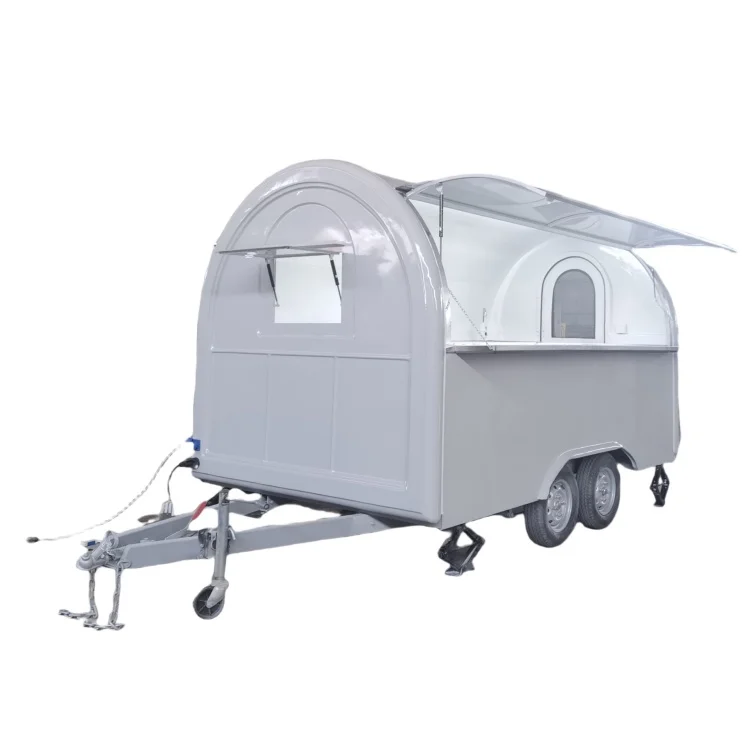 White Outdoor Mobile Beverage Bar Trailer Durable Fiberglass and Aluminum Information Booth Cart Coffee Juice Bubble Tea Sales