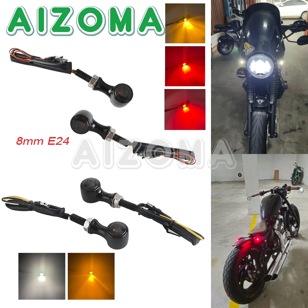 Aluminum E24 Marked 8mm 12V Motorcycle Turn Signal Lights Dynamic Flashing Blinker Turn Signal LED Indicator Rear Stop Tailights