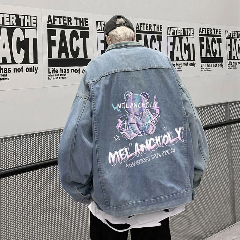 

Осенне-зимняя джинсовая куртка больших размеров в стиле хип-хоп, уличная мода, мужская, трендовая, с отложным воротником, рабочая одежда, топ