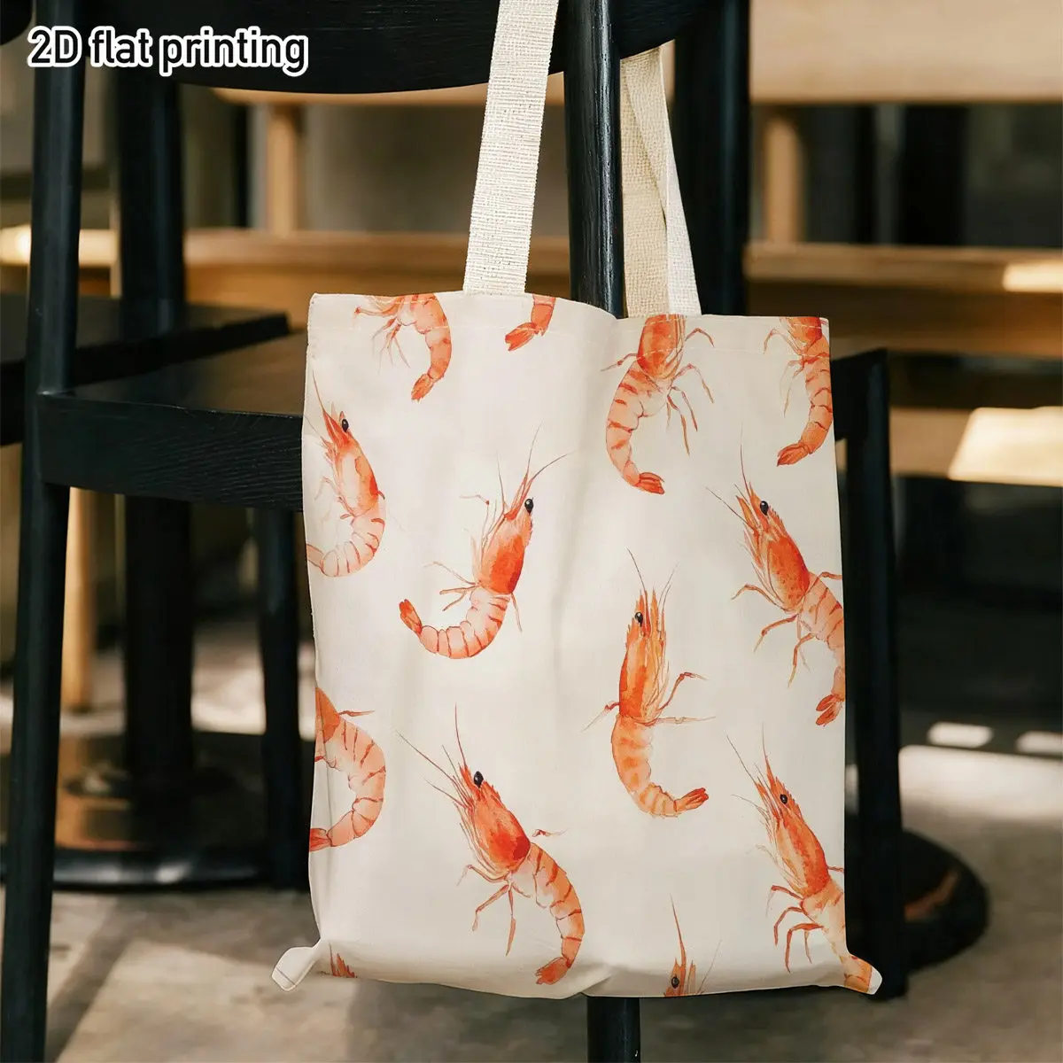 1pc Seafood Print Tote Bag Suitable for Beach, Farmers Market & Daily Errands - Vibrant Orange Shrimp Watercolor, Bag with Shrim