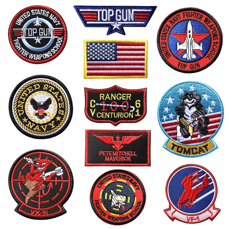 

11Pcs/Set Top Gun Tomcat Chapter American Navy Air VF-1 Pilot Armband ironing Embroidery Patch for on sew Clothes Badge Sticker