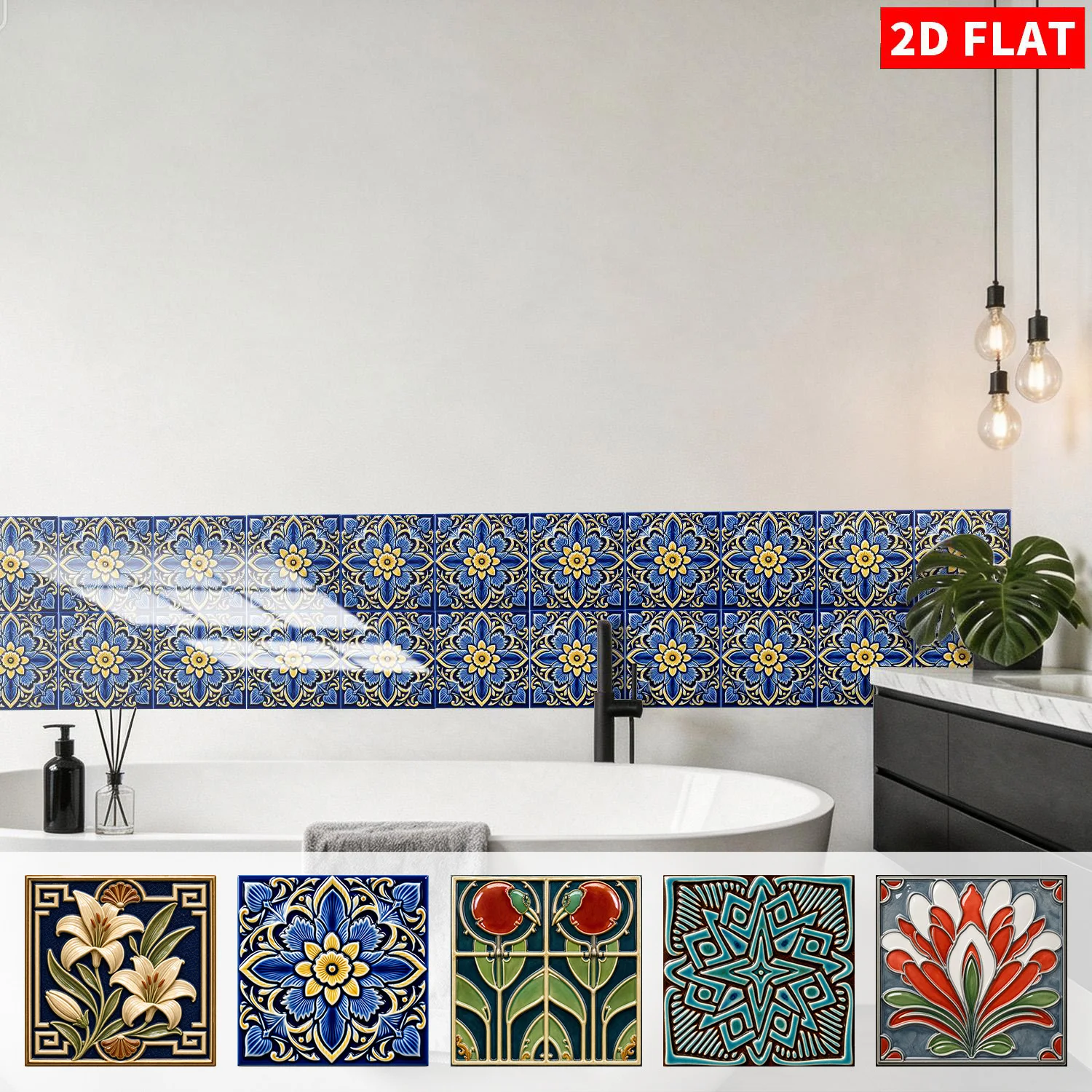 Mediterranean Style Tile Stickers 6 inch 8/16/32/64Pcs HD Printed Wall Decals DIY Kitchen Bathroom Decor