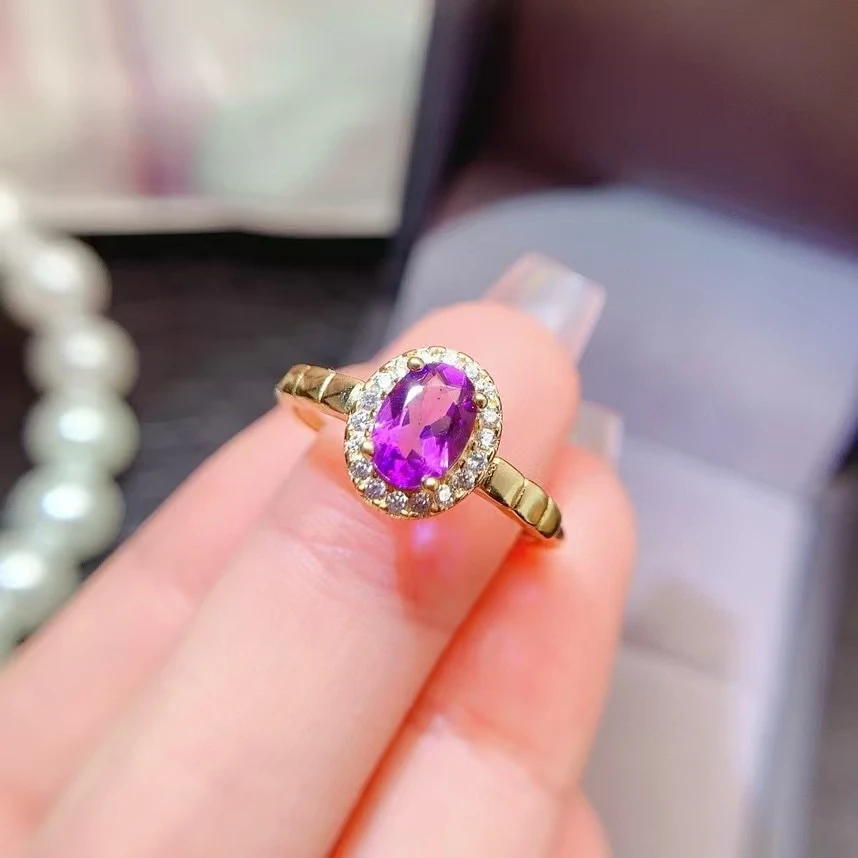 

KJJEAXCMY Fine Jewelry Natural Amethyst Women's Ring S925 Pure Silver Exquisite Inlaid Support Testing Party, birthday, wedding