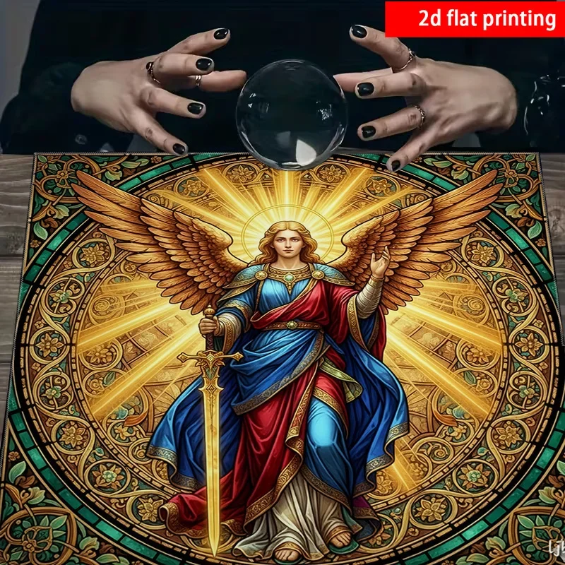 Tarot Cloth Astrology Sun Tarot Cloth Three Card Spread 2D flat printing, 1pc color imitation glass painting angel ornate view 2
