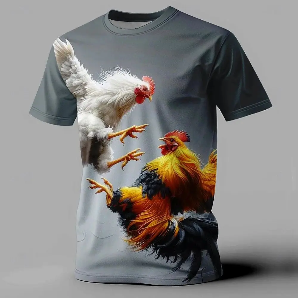 Summer Funny Men\'s T-Shirt Cartoon Chicken Print Short Sleeve Tops Street O-Neck Pullover Outdoor Casual Loose Men\'s Clothing