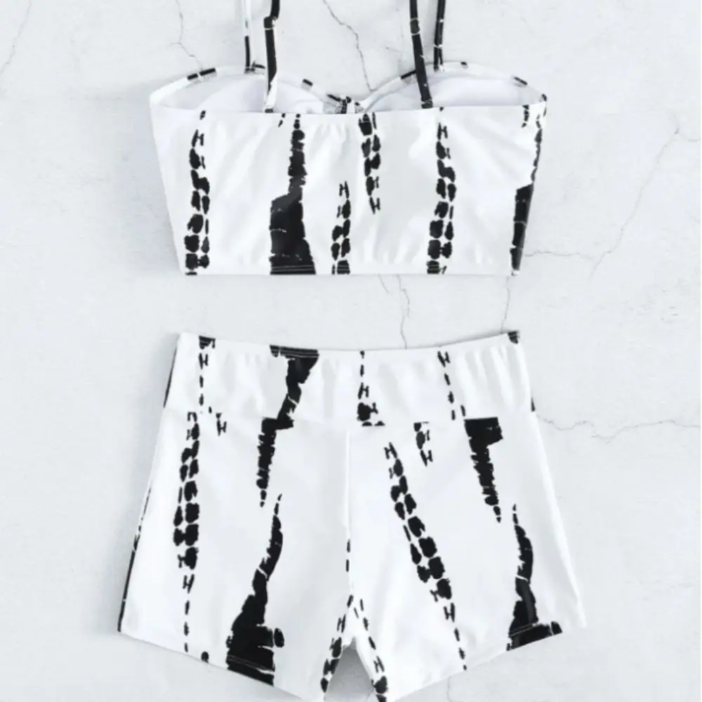 Tie Dye High-Waist Bikini Set Cross-Border Flat Angle Separate Swimsuit High Waist Shorts Sexy Design Padded Bathing Suit