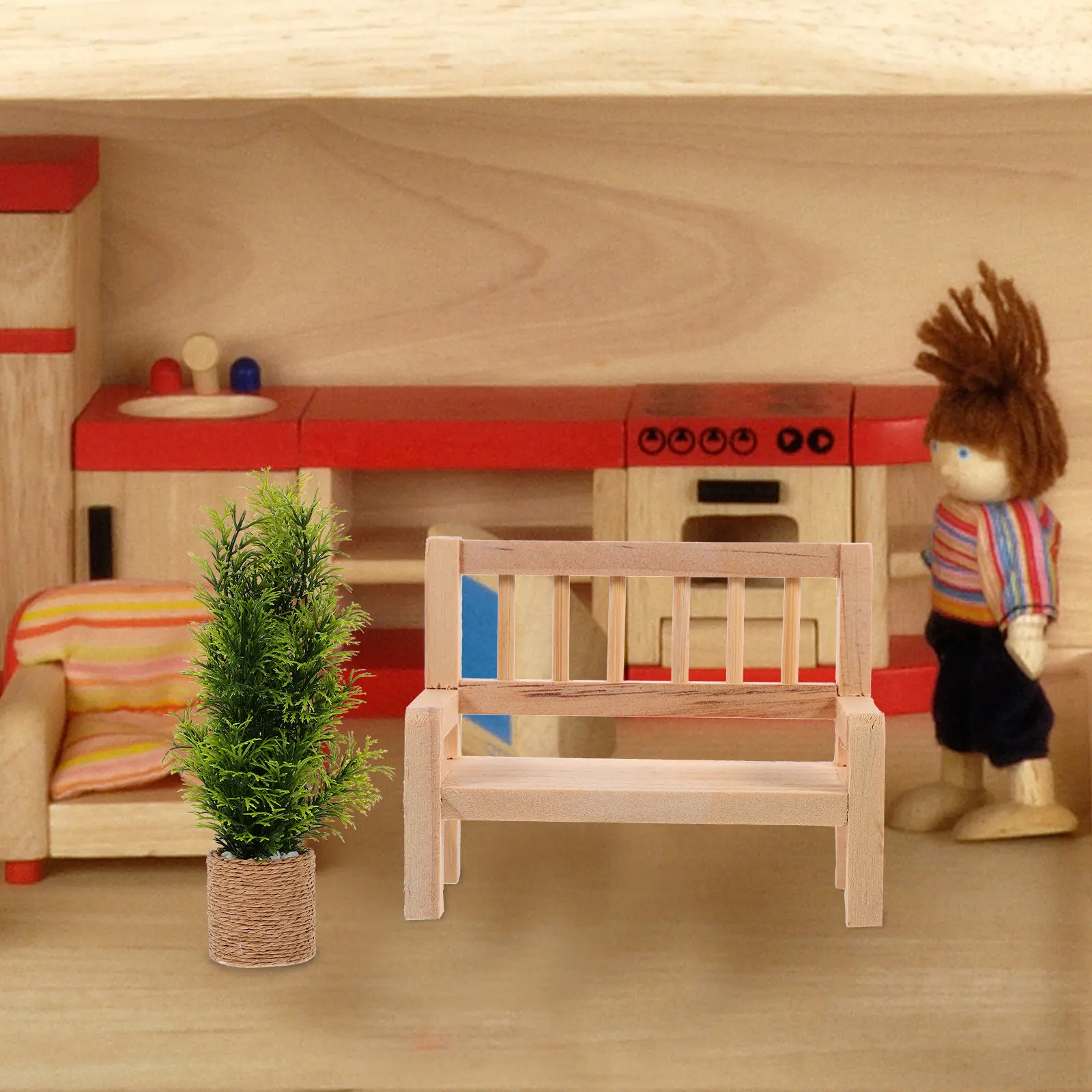 

2Pcs Mini Garden Bench Decorative Miniature Wooden House Furniture Props for Room Decoration Mini Storage Bench Ornament