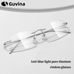 Luxury Titanium Frames Men's Glasses Anti Blue Light Rimless Square for Women Computer Eyepieces Rest Lenses Eye-glasses