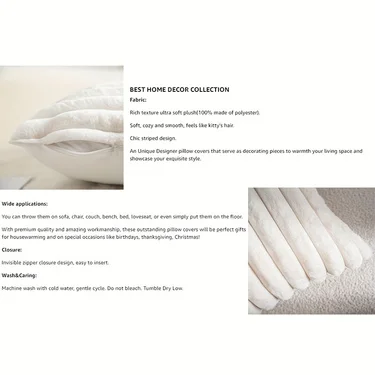 1 Stück Plüsch-Dekokissenbezug, flauschiger, gestreifter, weicher Kissenbezug für Sofa, Wohnzimmer, Schlafzimmer – Detail 6
