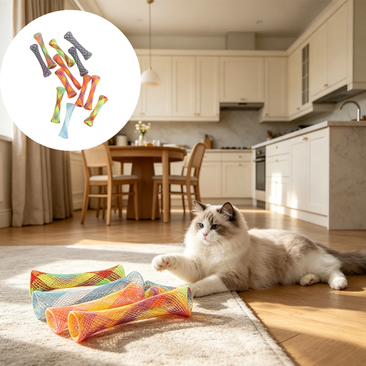 Jouet pliant coloré en forme de ressort pour chat, bâton interactif à déchirer, accessoires pour animaux de compagnie, jouets pour chatons, articles pour la maison