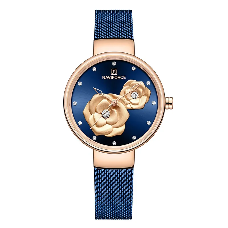 

Women Watch NAVIFORCE Top Luxury Brand Steel Mesh Waterproof Ladies Watches Flower Quartz Female Wristwatch Charming Girl Clock