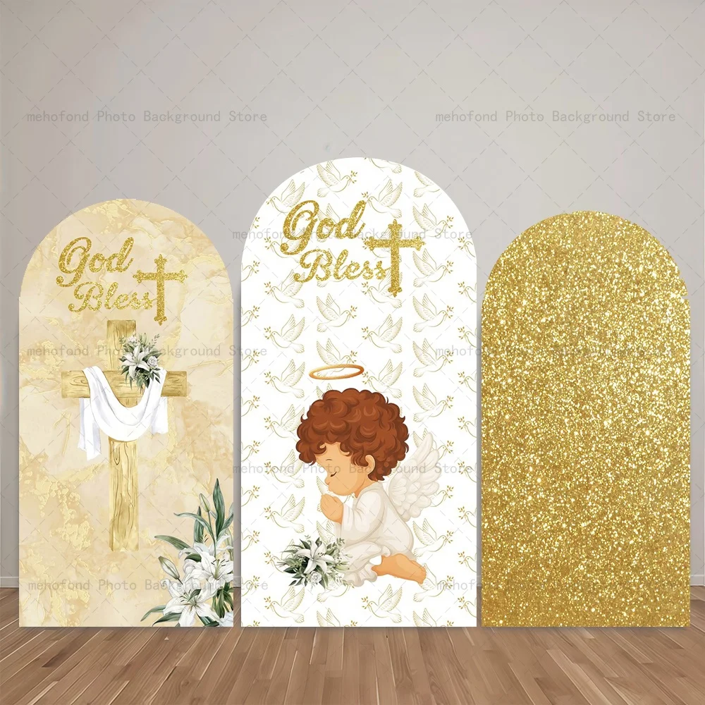 Mehofond Arch Backdrop God Bless Cute Little Angel Peace Dove Cross Kids Baby Birthday Party Decor Studio Photography Background