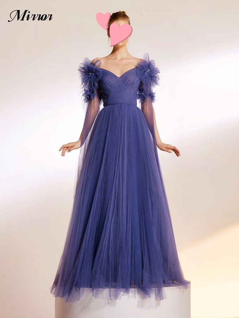 

Mirror Dress Elegant Vintage Sweet Purple Blue Ruffle Beading Flowers Customize Formal Occasion Prom Dress Evening Party Gowns
