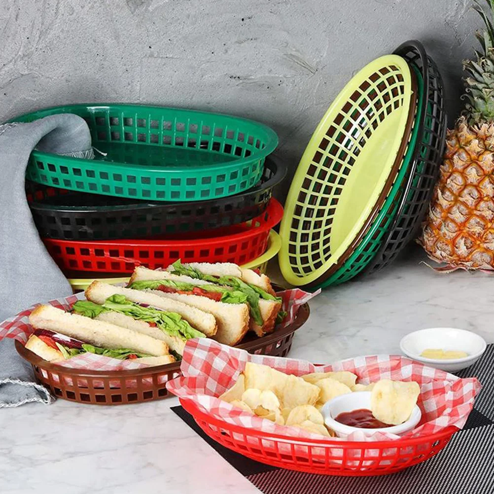 12Pcs Plastic French Fries Basket Boat-Shaped Food Basket Fruit Snacks Tray Fast Food Serving Plate French Fries Serving Tray