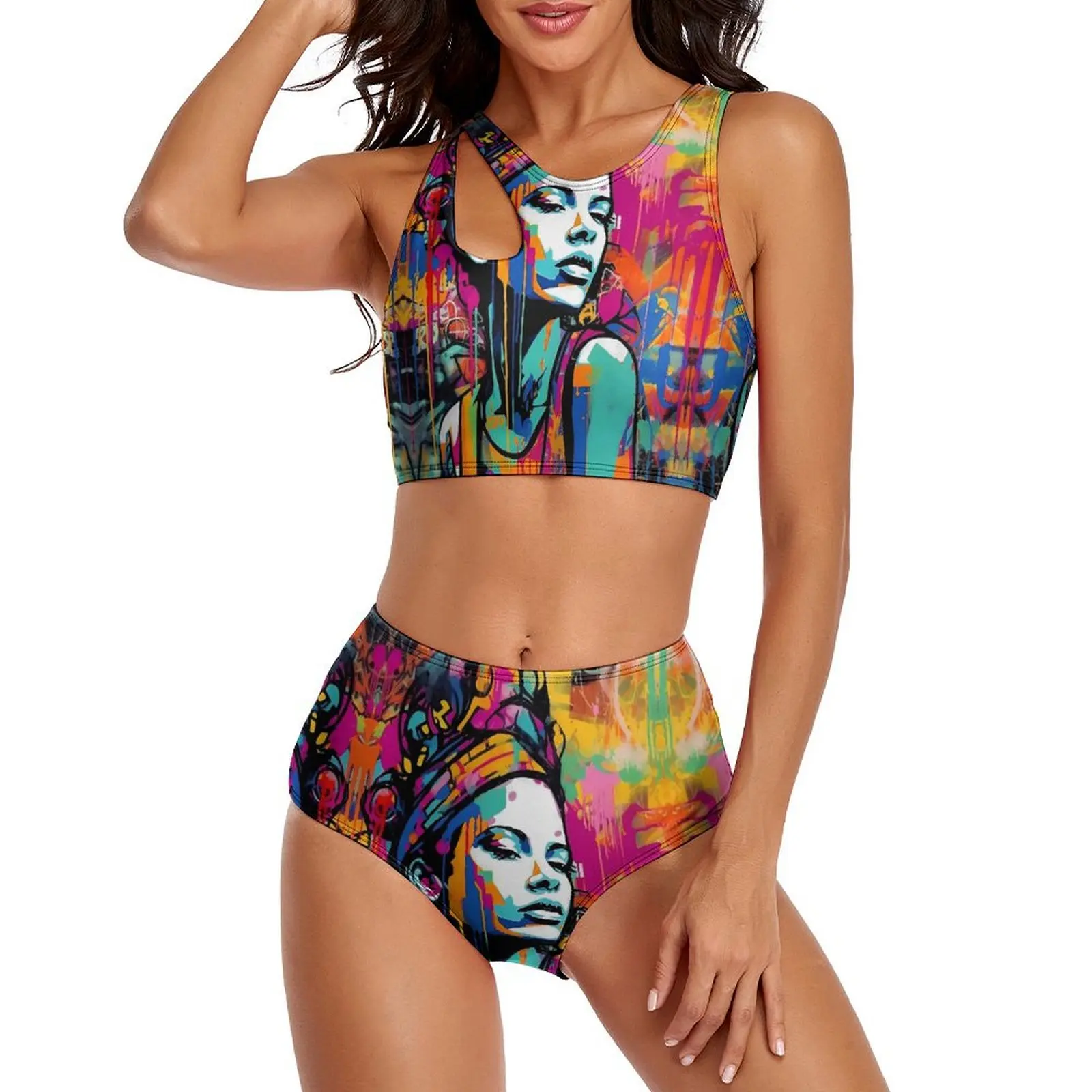 

Женский купальник-бикини с граффити, абстрактное искусство, купальник с высокой талией, сексуальный элегантный комплект бикини, женские бикини с рисунком пуш-ап