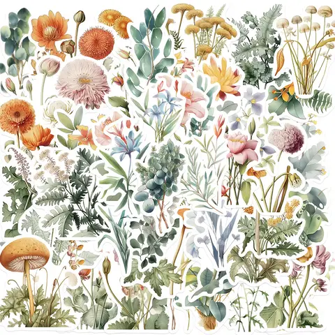 10/50PCS Natural Plant Illustration Cartoon Graffiti Stickers Phone Guitar Laptop Notebook Suitcase Waterproof Sticker Kids Toys