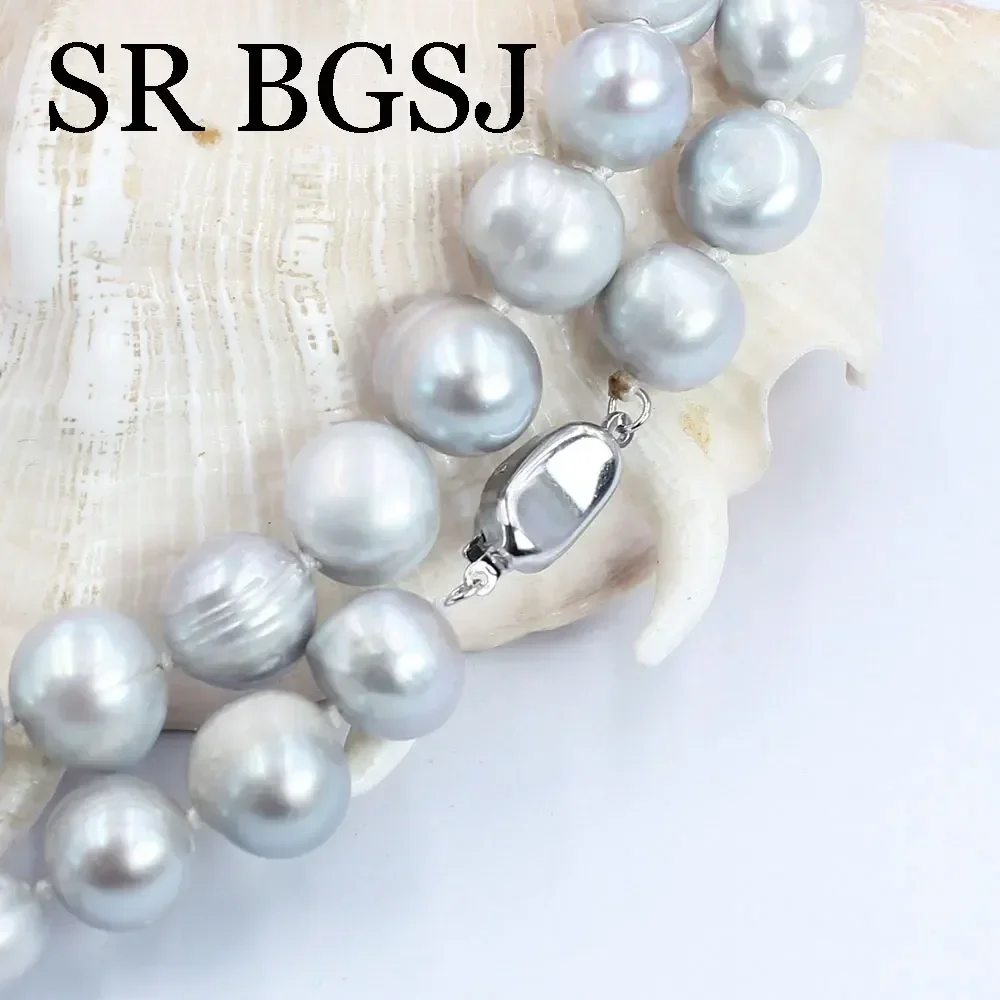 11-12mm Nice Round Gray Natural Genuine Freshwater Pearl Women Bead Choker Necklace 17-20inch