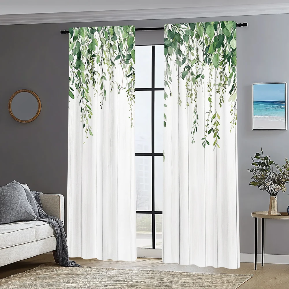 2pc,  Drapes Farmhouse Eucalyptus Machine Washable Polyester,Without Electricity Versatile Perfect for Carnival Decor