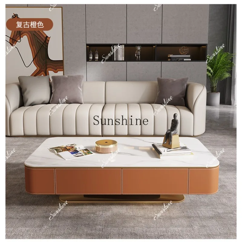 Italian light luxury saddle leather modern living room home coffee table TV cabinet combination  FT