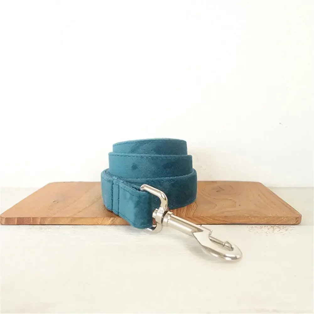 طوق كلب مخصص مع نقش مجاني، مطابقة مقود الحيوانات الأليفة، اتصالات مخصصة مشبك معدني، طوق الحيوانات الأليفة المخملي الأخضر الزمردي