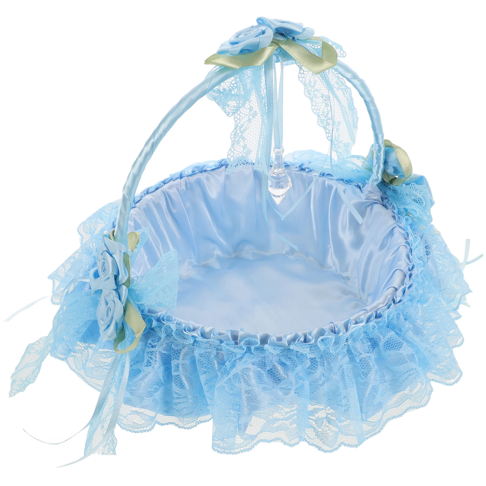

Bamboo Flower Basket Elegant Wedding Decor Baskets Bride Baby Shower Lace Trimmed Petal Holder Storage Woven Handle