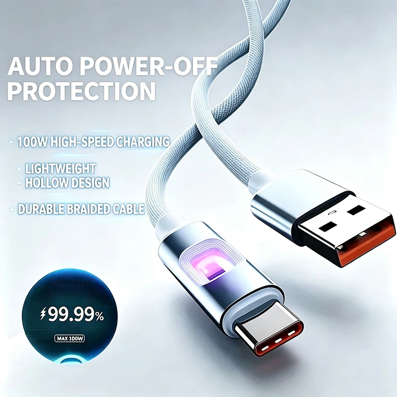 NEW RGB Fast Charging Cable 100W USB A To Type C Fast Charging Cable for iPhone Xiaomi Huawei OPPO Oneplus Samsung Data Cable