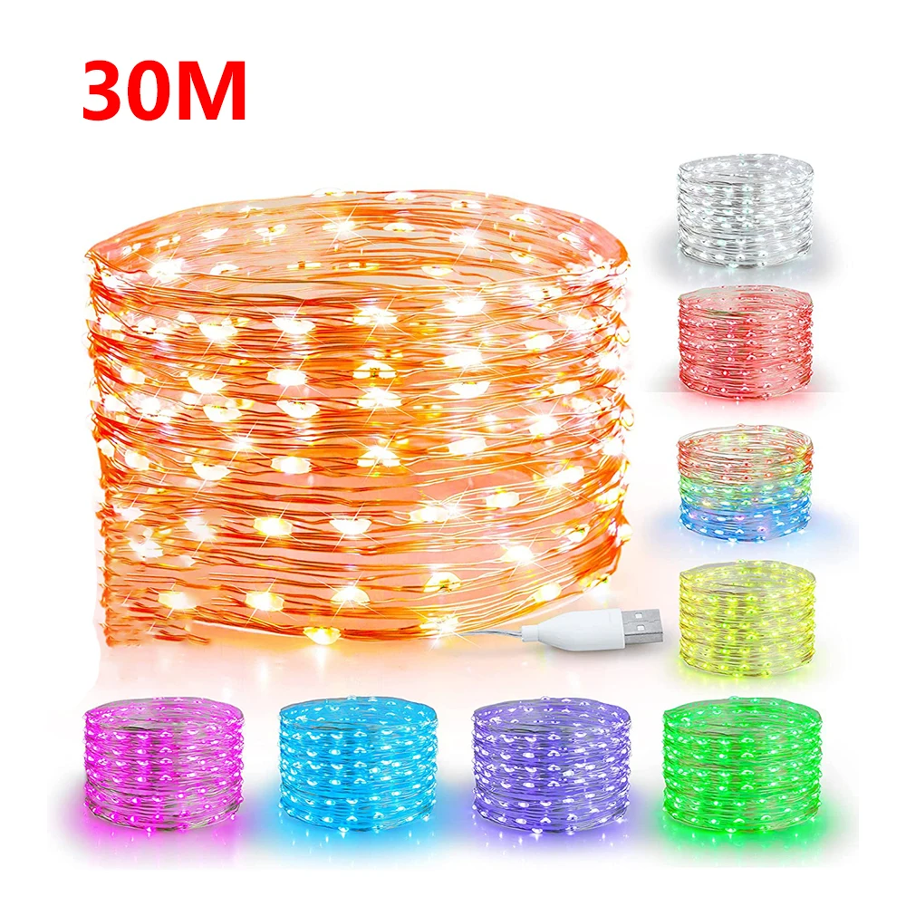 5/10/20/30M USB LED String Lights Copper Silver Wire Waterproof Garland Fairy Lights For Christmas Wedding Party Home Decoration