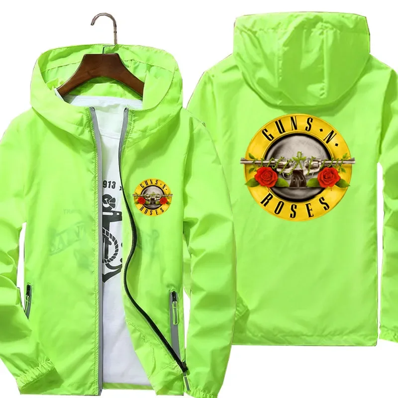 Men Guns N Roses Heavy Metal Thin Jacket Windbreaker Beach Cycling Camping Zipper Pilot Hooded Sports Coats Fashion Clothing