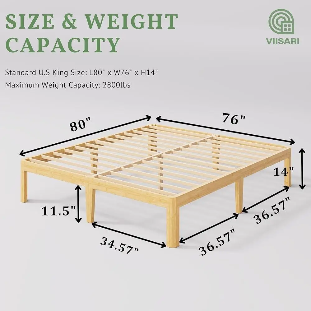 Sturdy Bamboo King Bed Frame with Steel Slats Easy Assembly Eco-Friendly Natural Material Rounded Corner Design Underbed Storage