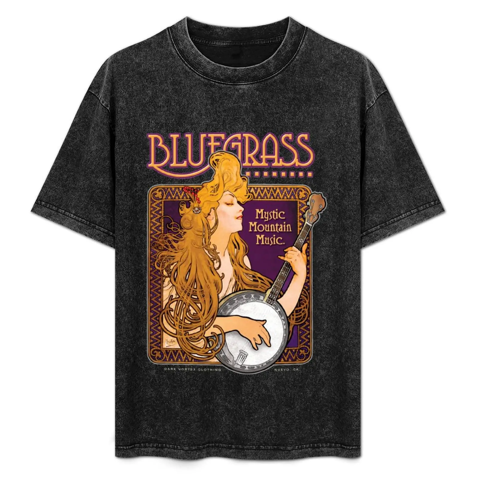 

Bluegrass Shirt Alphonse Mucha Inspired Banjo Girl T-Shirt Big Size Crew Neck T-Shirt