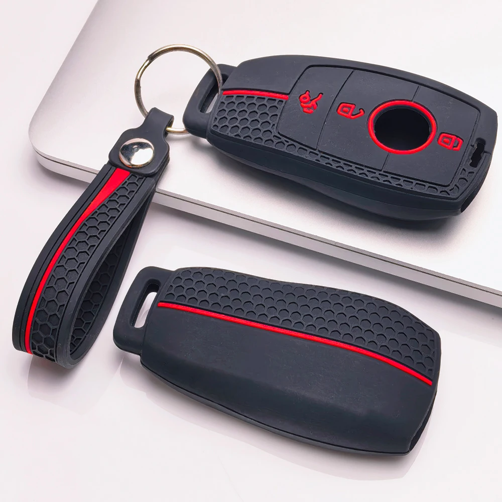 Soft Silicone Key Fob Case For Mercedes Benz A Class B Class C Class E Class S Class CLA CLS GLA GLB GLC with short ring loop
