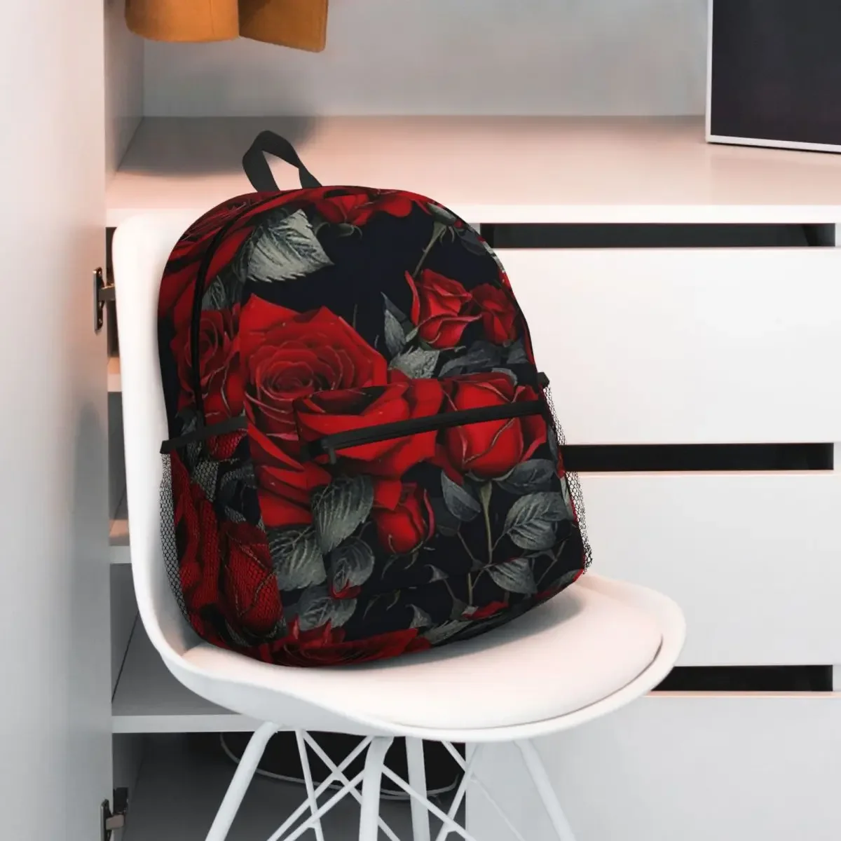 

Red Rose Flower Pattern Student Backpack School Bag Hiking Travel Daypack for Men Women Fashion Bookbag Shoulder Bags