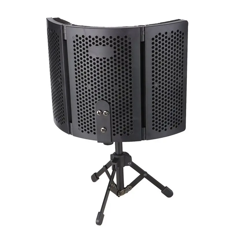 M52K-Recording For Studio Broadcast 3 Sides Microphone Isolation Shield With Metal Tripod Stand For Podcasts Vocals