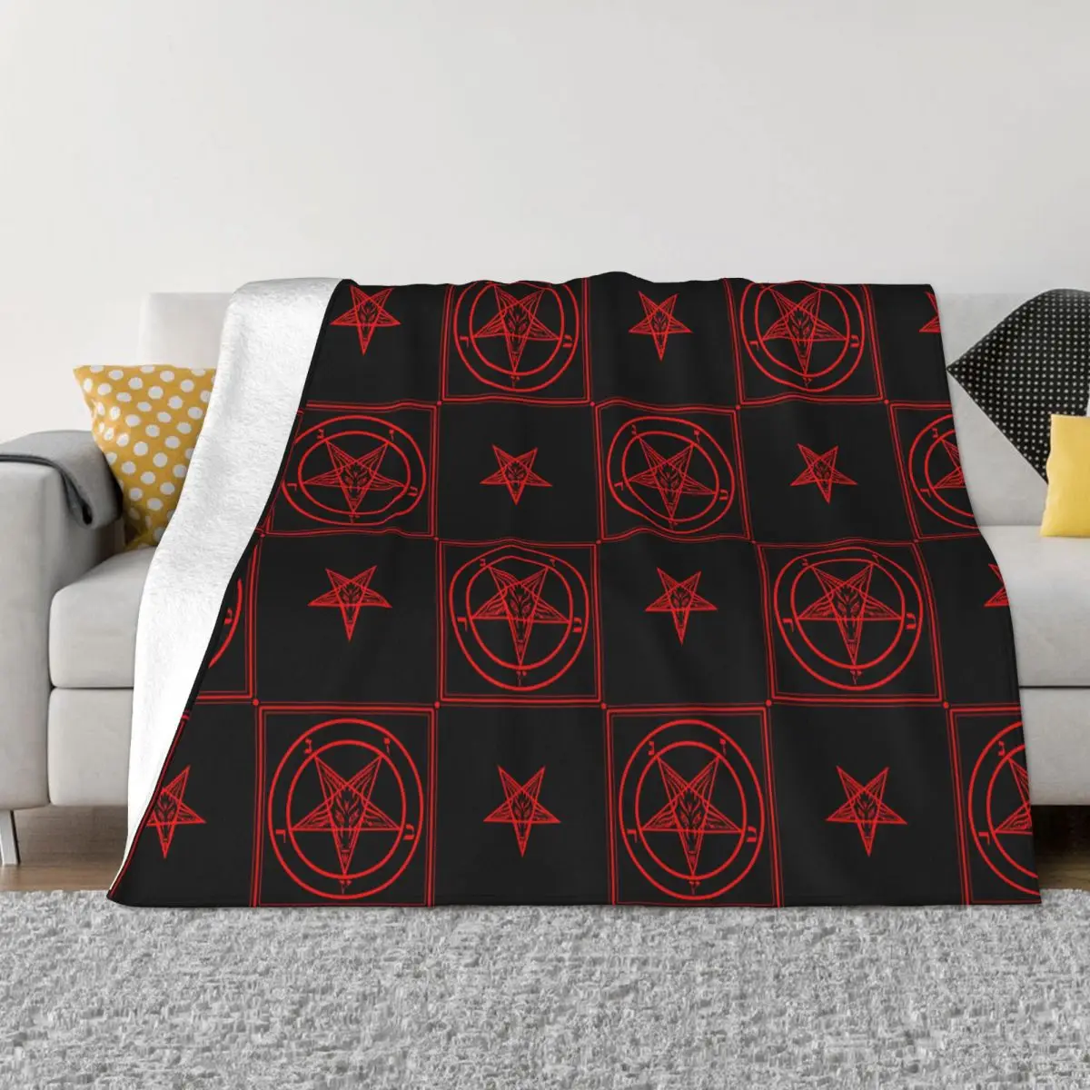 Baphomet Satanic Goat Plaid Blankets Flannel Winter Breathable Lightweight Throw Blanket for Bedding Couch Quilt