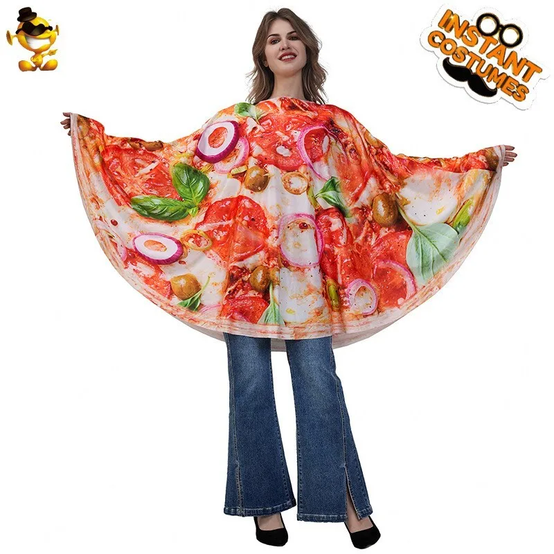 

Halloween Adult Burger Pizza Robe Funny Costume Stage Performance COS Play Outfit Cowl Neck Performance Costume