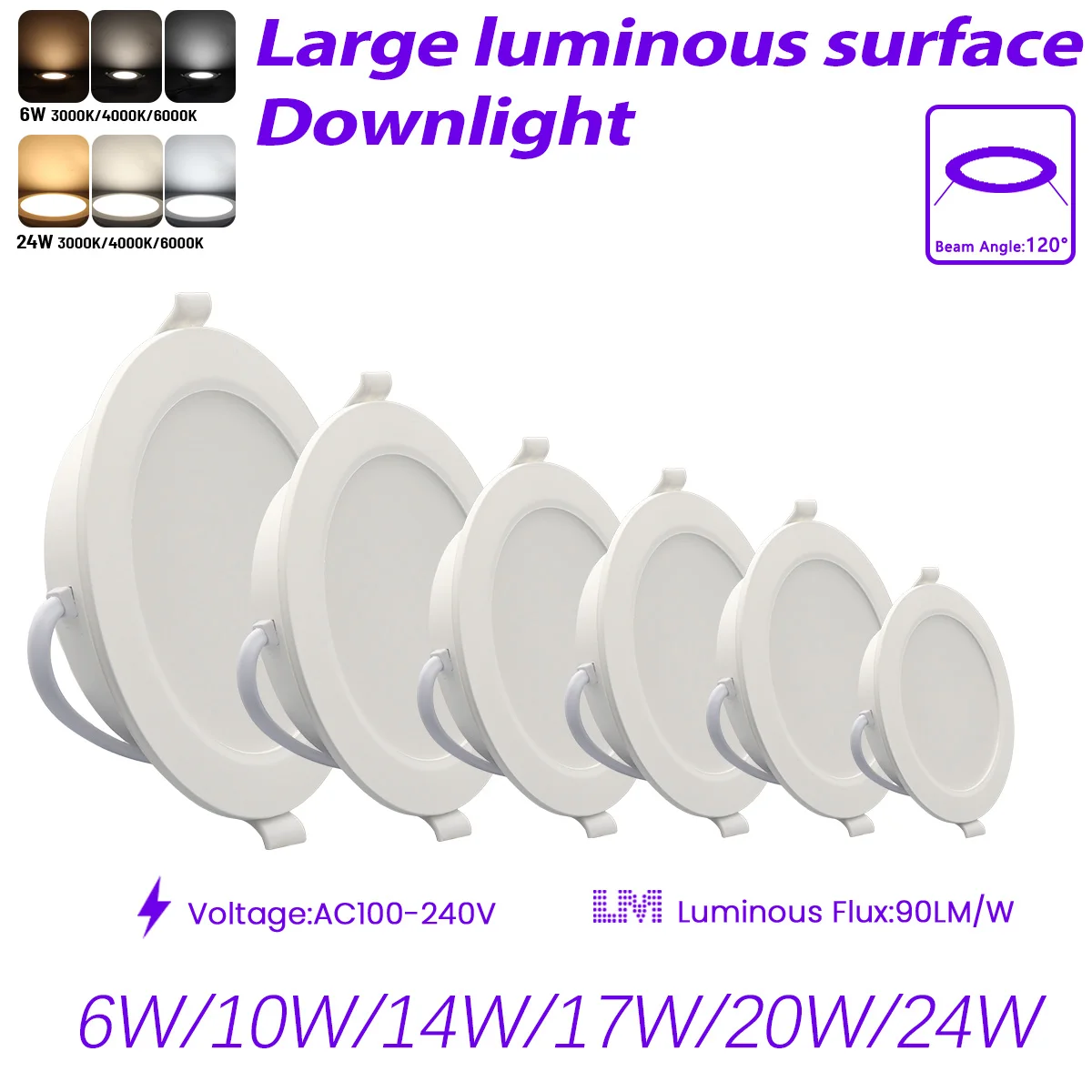 15PCS 6W 10W 14W 17W 20W 24W Recessed LED Downlight AC100-240V LED Ceiling Spot 3 Colors in Downlight Light Cold Warm White Lamp